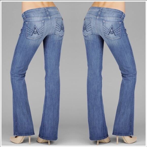 7 FAM Mankind A Pocket Design Boot Cut Flare Light Blue Wash Denim Jeans 27 - Picture 1 of 8